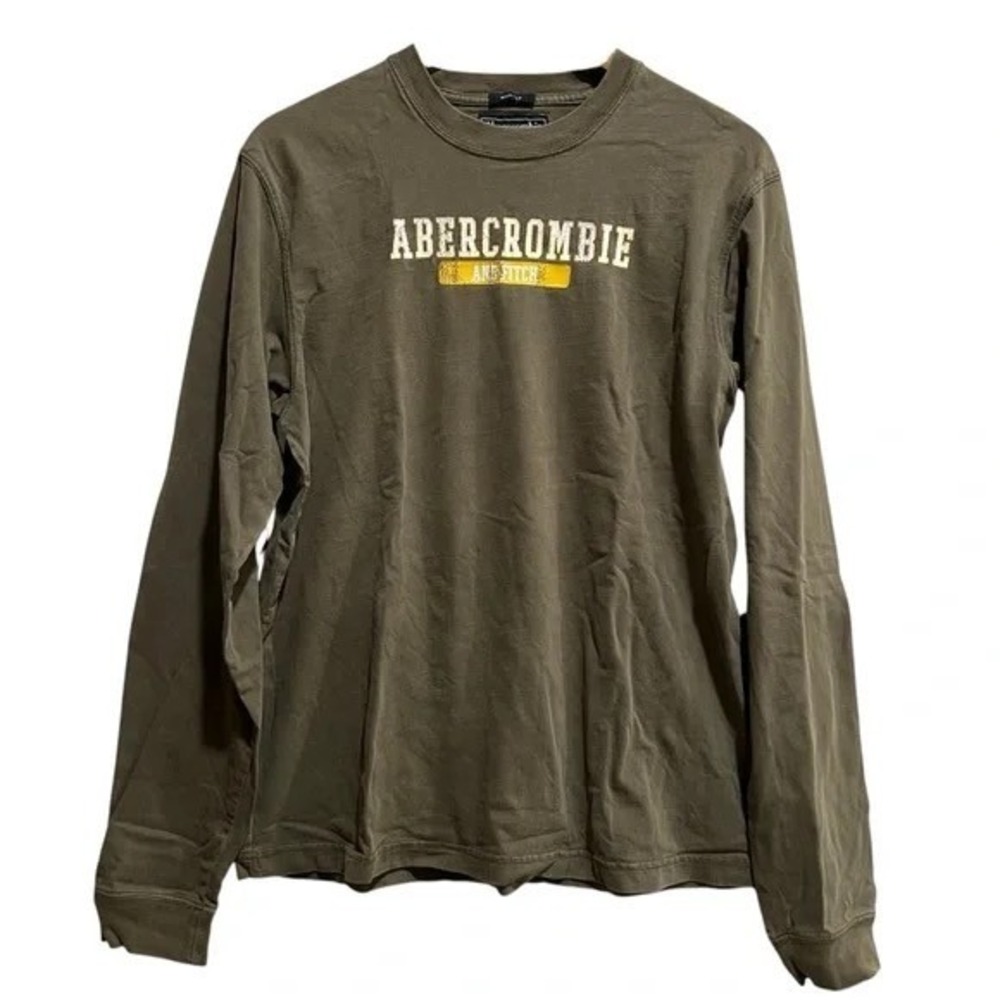 Abercrombie & Fitch‎ Men's Olive Green Long Sleeve Muscle Fit Logo Shirt Size L